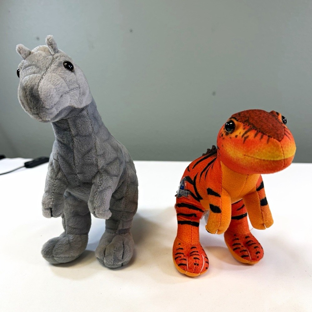 Toy Factory Jurassic World Plush Dinosaur Lot of 2 Gray Orange 6-14in Washable